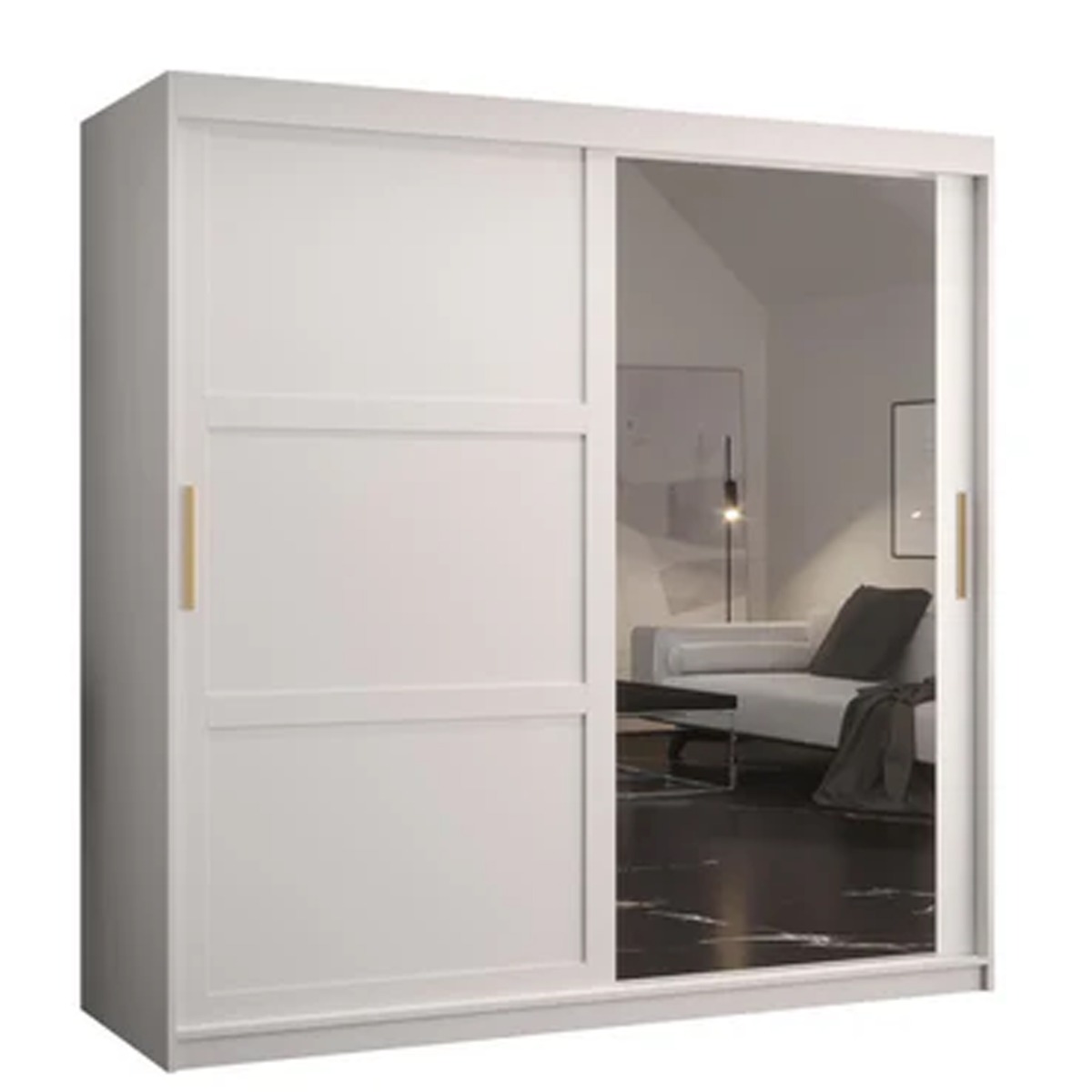 Sliding Wardrobe - CLIFFORD II 2 Door Mirrored Wardrobe White 180cm - Art Nest