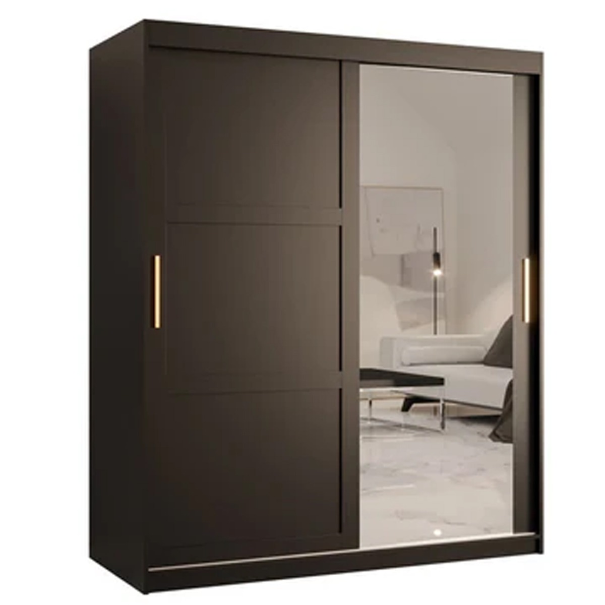 Sliding Wardrobe - CLIFFORD II 2 Door Mirrored Wardrobe Black 150cm - Art Nest
