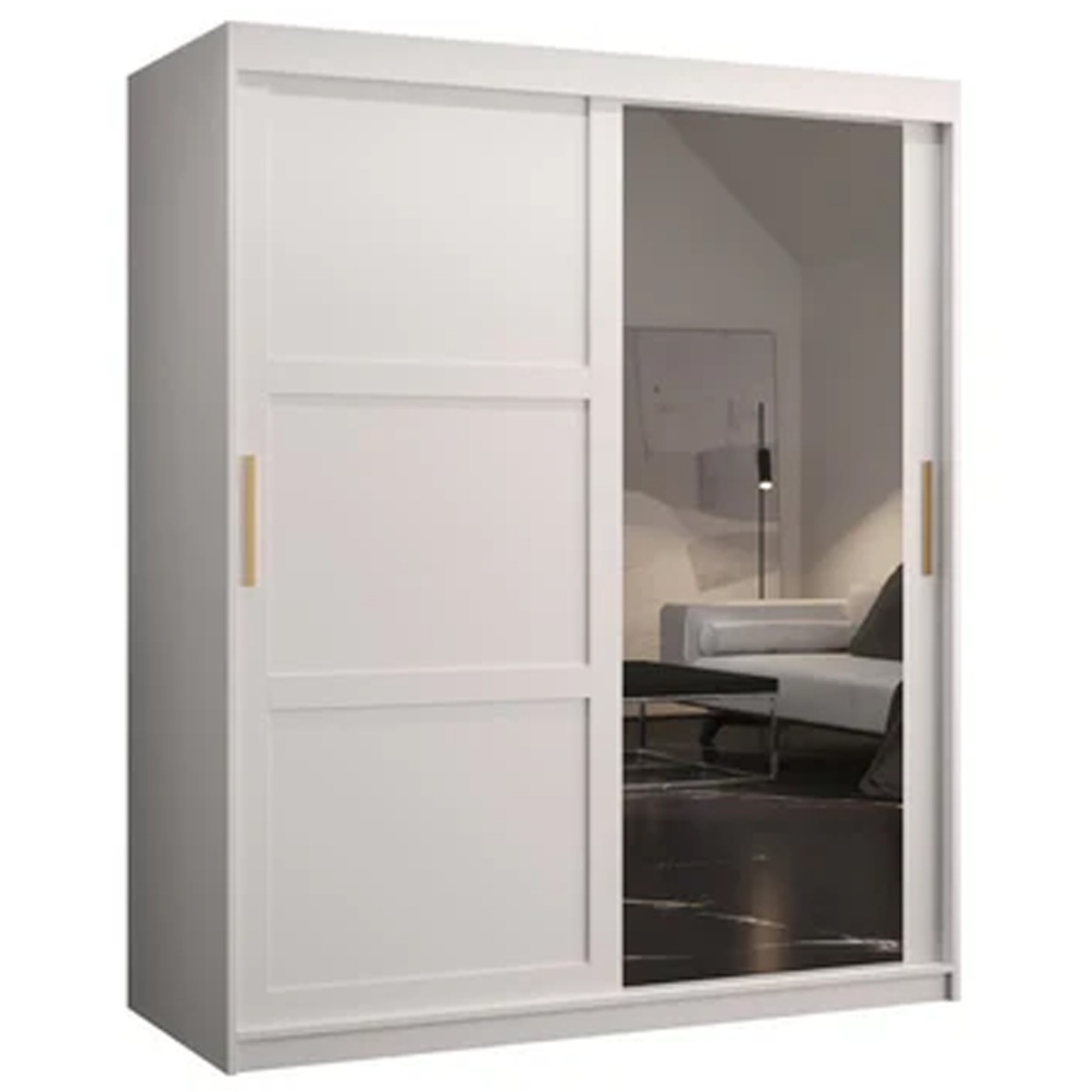 Sliding Wardrobe - CLIFFORD II 2 Door Mirrored Wardrobe White 150cm - Art Nest