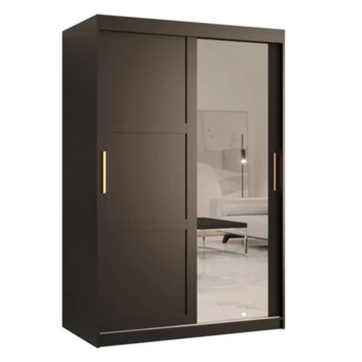 Sliding Wardrobe - CLIFFORD II 2 Door Mirrored Wardrobe Black 120cm - Art Nest