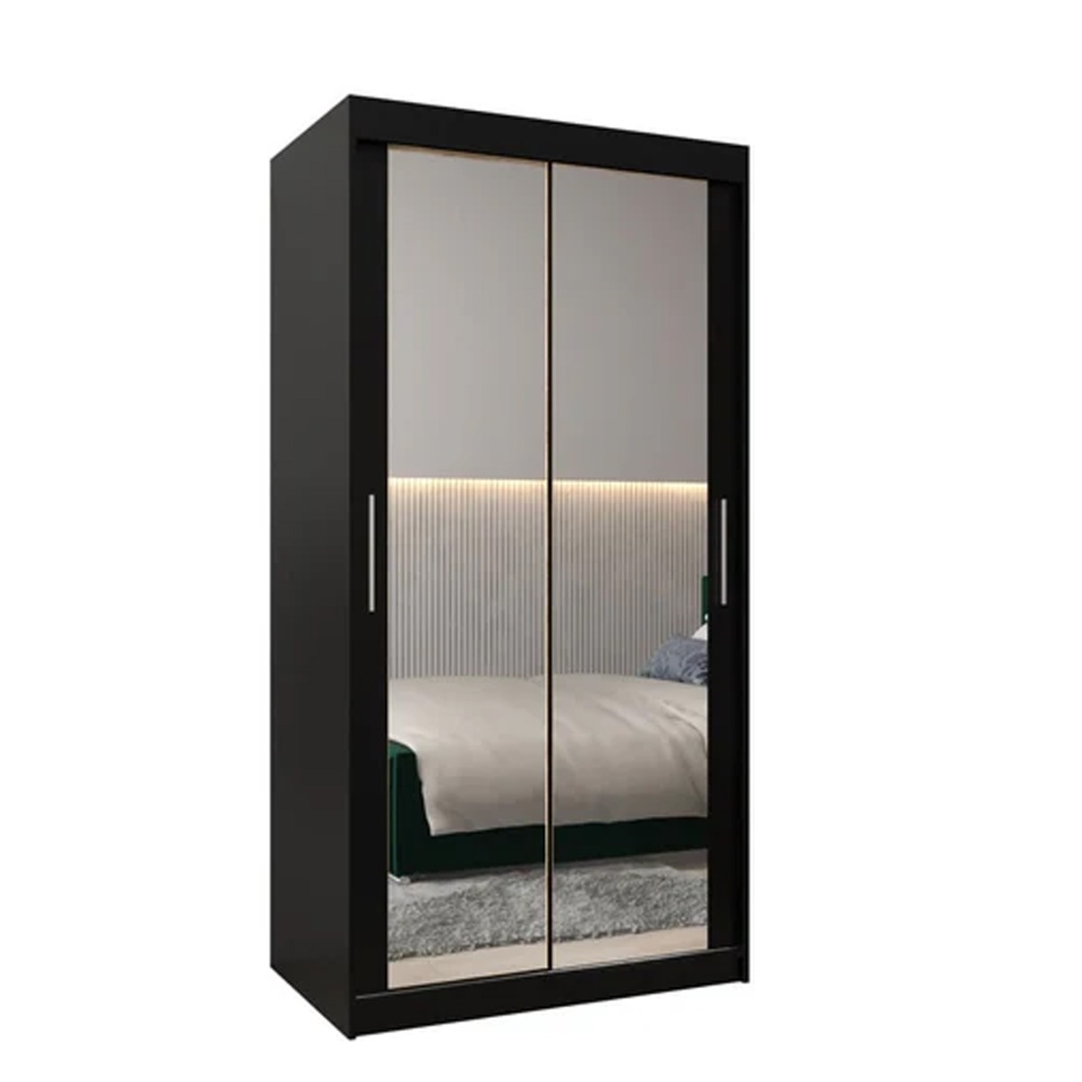 Sliding Wardrobe - TIVERTON III 2 Door Mirrored Wardrobe Black 100cm - Art Nest