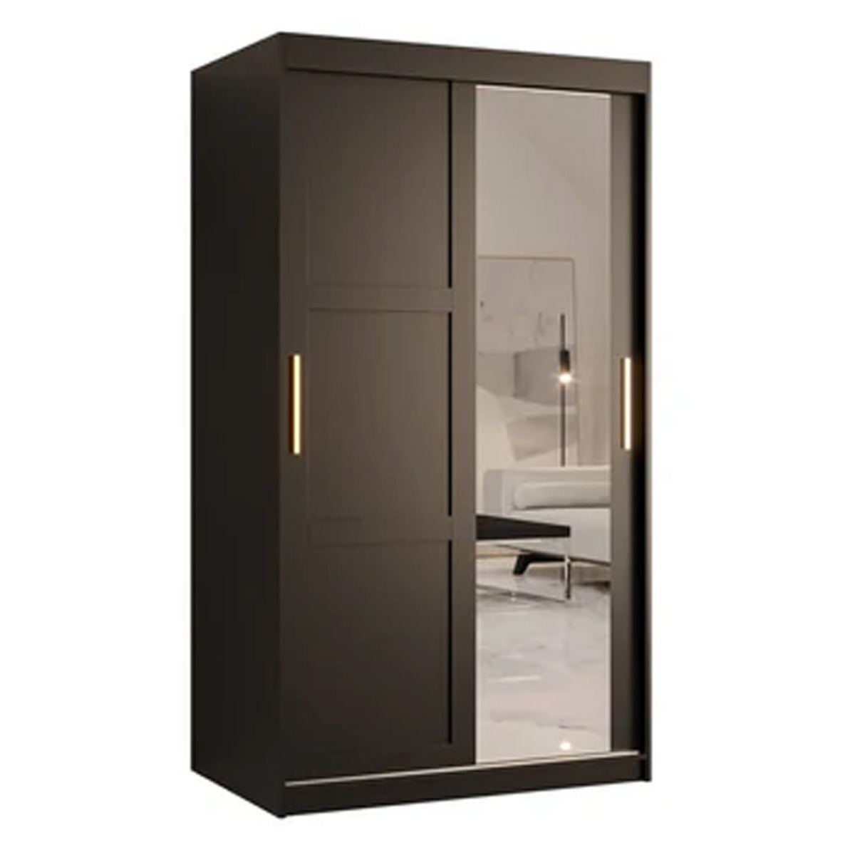 Sliding Wardrobe - CLIFFORD II 2 Door Mirrored Wardrobe Black 100cm - Art Nest