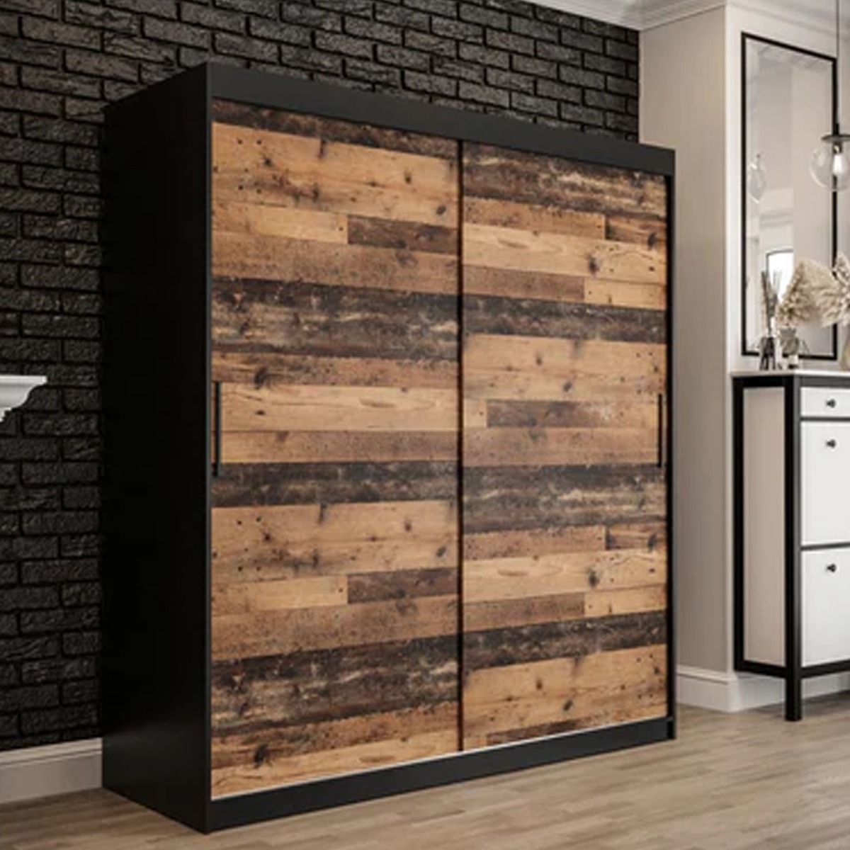 Sliding Wardrobe - CURTIS 2 Door Wardrobe Dark Oak 180cm - Art Nest