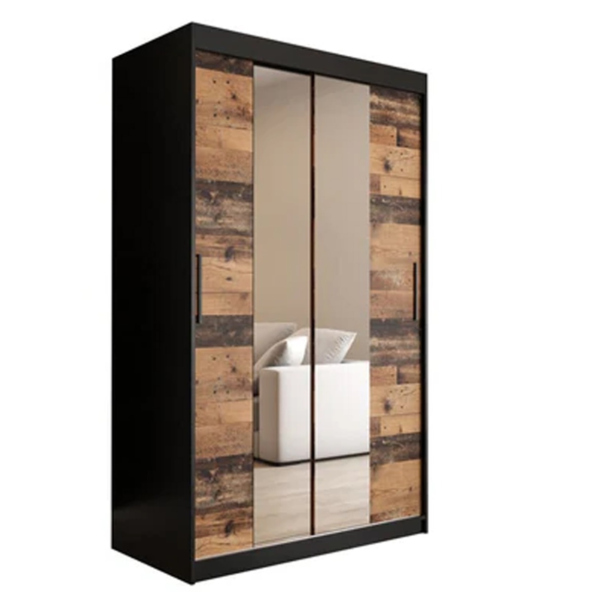 Sliding Wardrobe - CURTIS I 2 Door Mirrored Wardrobe Dark Oak 120cm - Art Nest