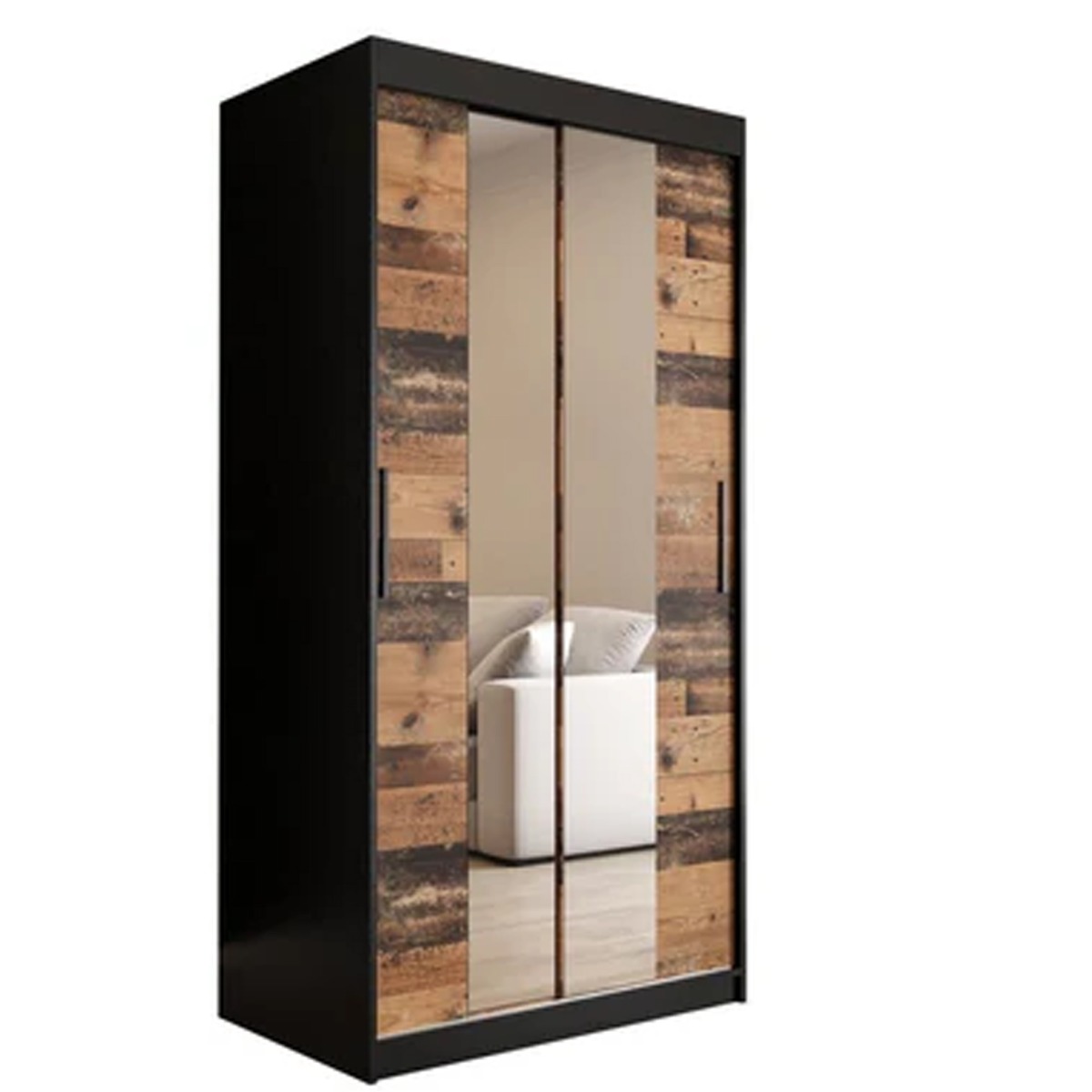Sliding Wardrobe - CURTIS I 2 Door Mirrored Wardrobe Dark Oak 100cm - Art Nest