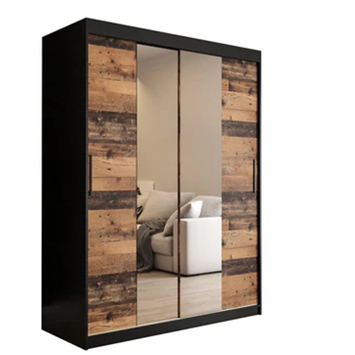 Sliding Wardrobe - CURTIS I 2 Door Mirrored Wardrobe Dark Oak 150cm - Art Nest