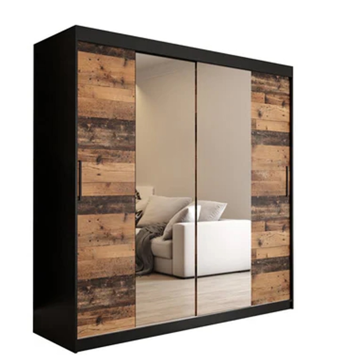 Sliding Wardrobe - CURTIS I 2 Door Mirrored Wardrobe Dark Oak 200cm - Art Nest