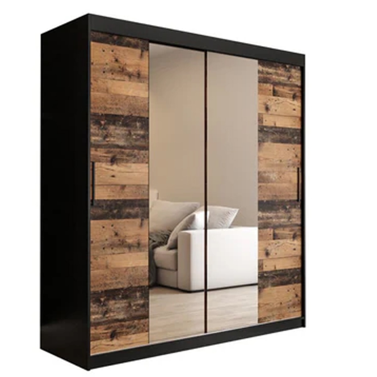Sliding Wardrobe - CURTIS I 2 Door Mirrored Wardrobe Dark Oak 180cm - Art Nest