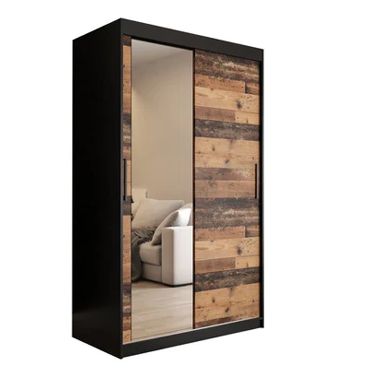 Sliding Wardrobe - CURTIS II 2 Door Mirrored Wardrobe Dark Oak 120cm - Art Nest