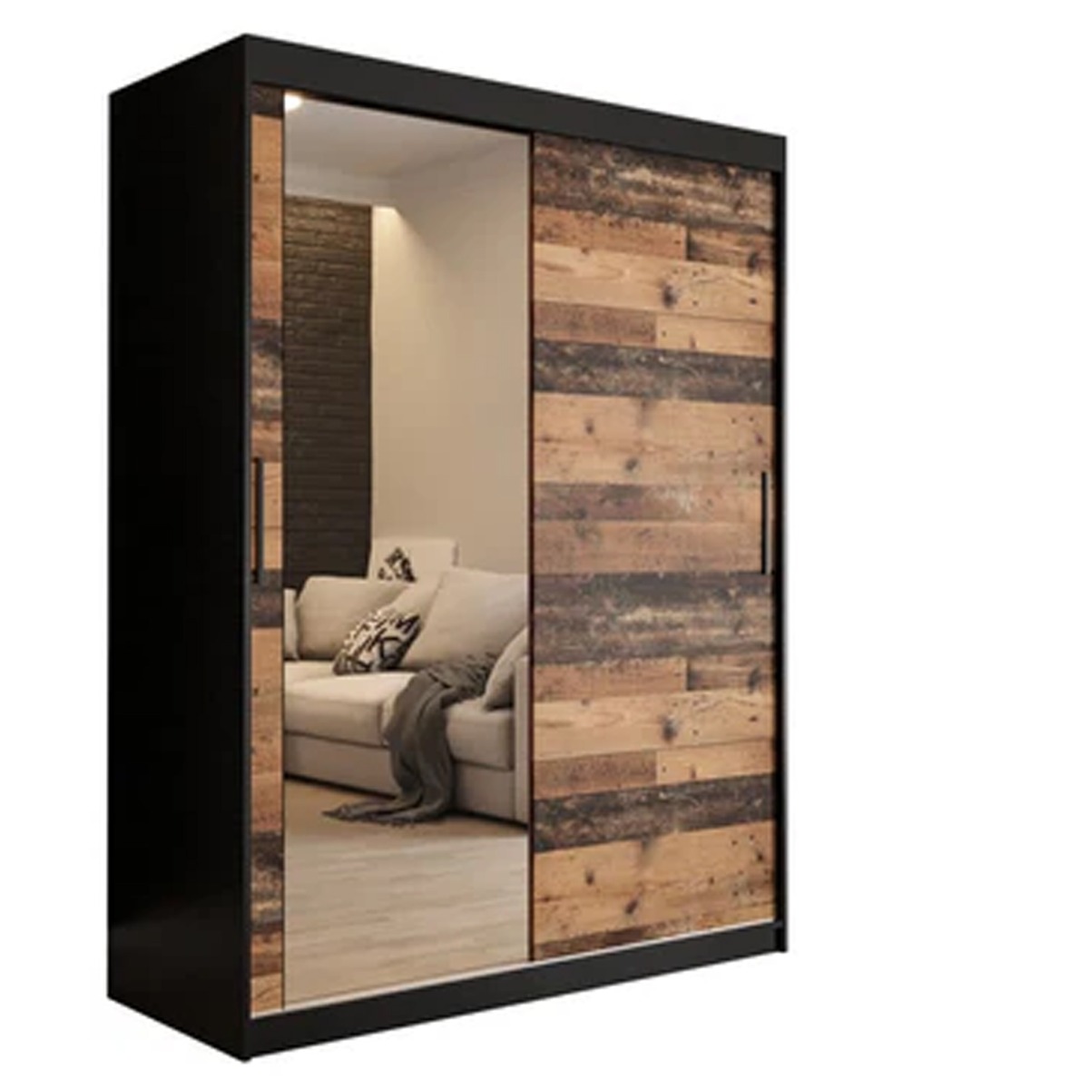 Sliding Wardrobe - CURTIS II 2 Door Mirrored Wardrobe Dark Oak 150cm - Art Nest