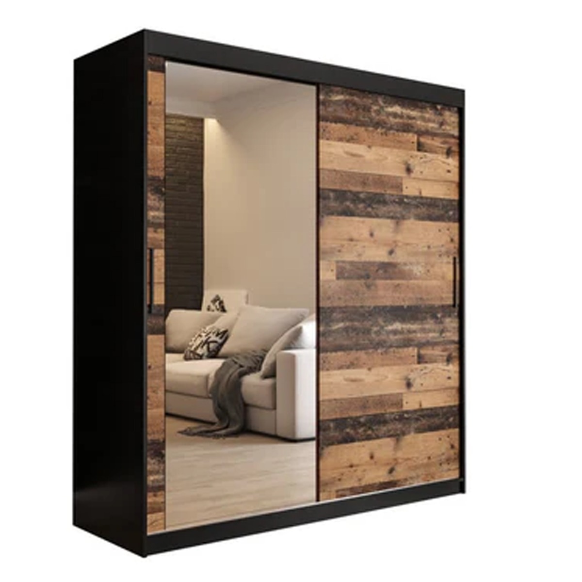 Sliding Wardrobe - CURTIS II 2 Door Mirrored Wardrobe Dark Oak 180cm - Art Nest