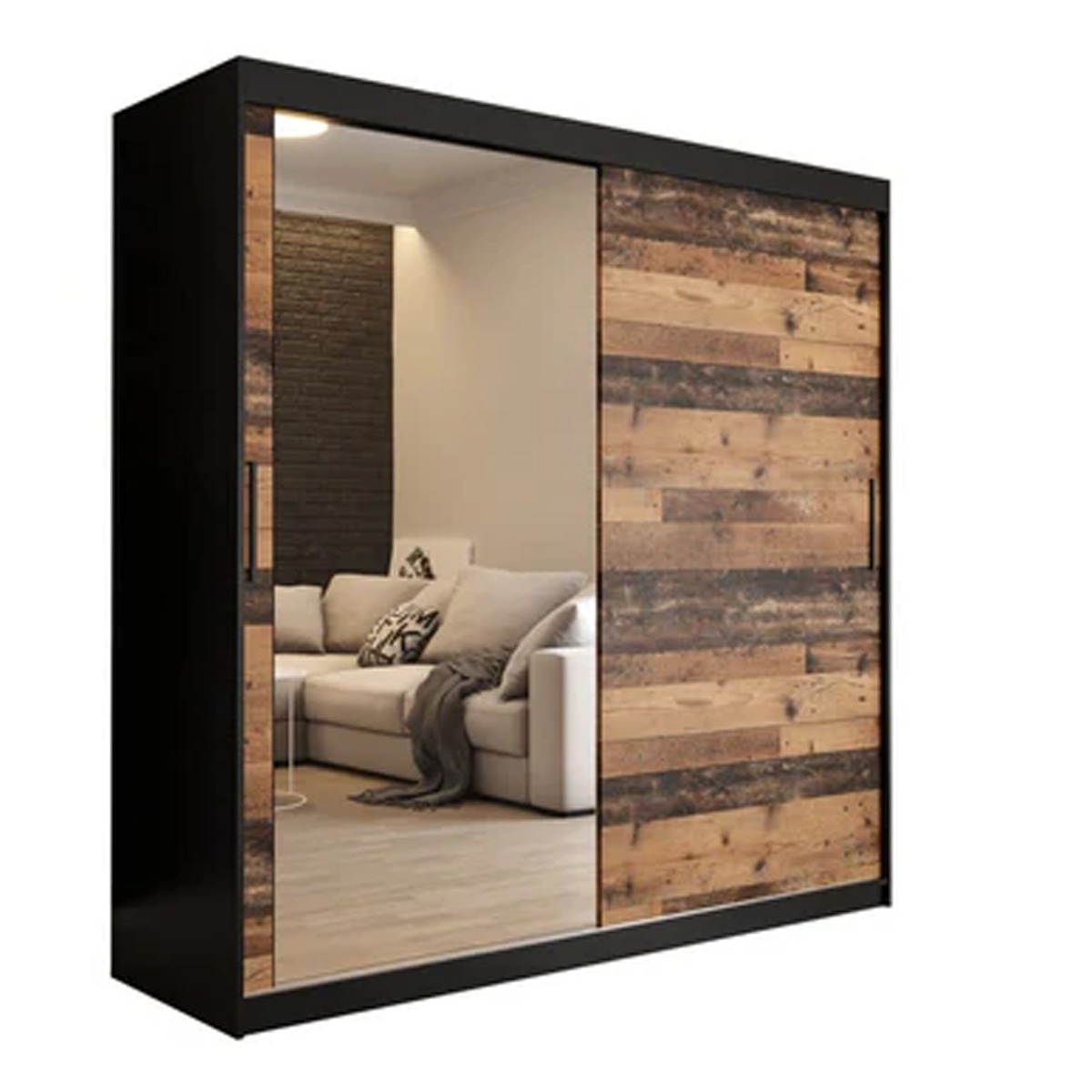 Sliding Wardrobe - CURTIS II 2 Door Mirrored Wardrobe Dark Oak 200cm - Art Nest