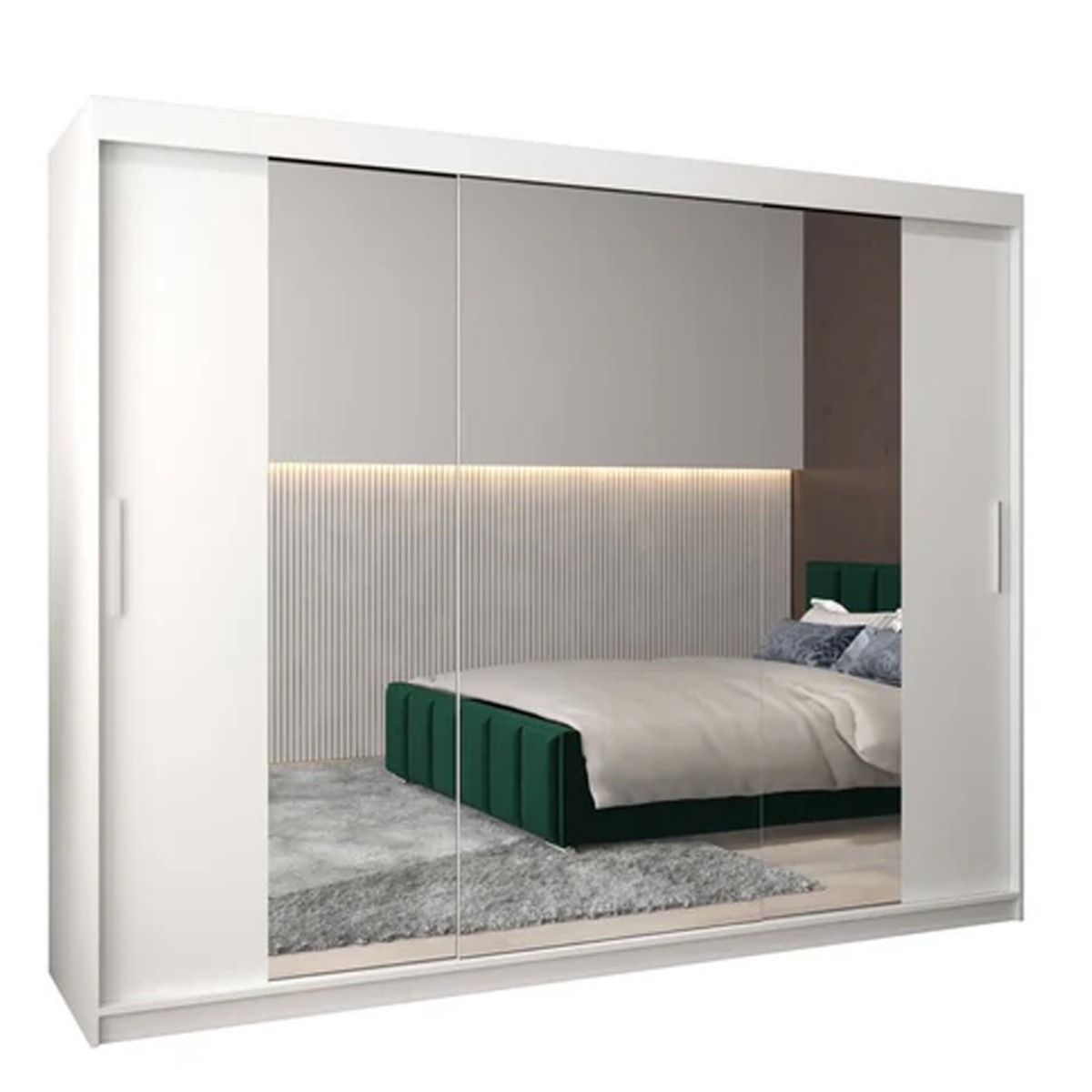 Sliding Wardrobe - TIVERTON II 3 Door Mirrored Wardrobe White 250cm - Art Nest