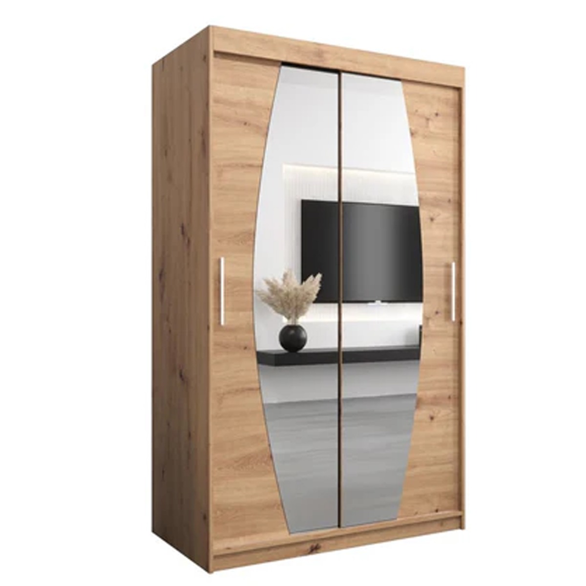 Sliding Wardrobe - WRIGHT 2 Door Mirrored Wardrobe Oak Artisan 120cm - Art Nest