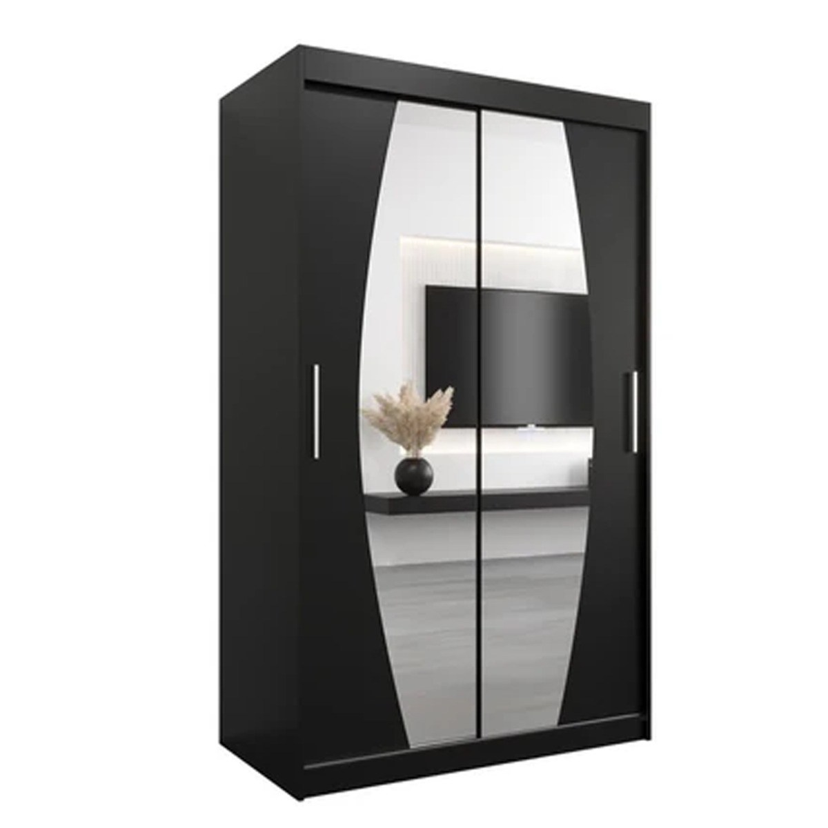 Sliding Wardrobe - WRIGHT 2 Door Mirrored Wardrobe Black 120cm - Art Nest