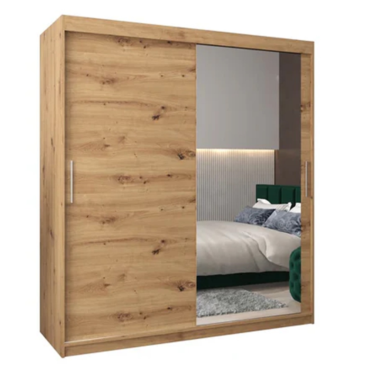 Sliding Wardrobe - TIVERTON II 2 Door Mirrored Wardrobe Oak Artisan 180cm - Art Nest