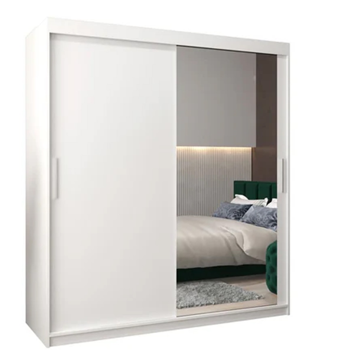 Sliding Wardrobe - TIVERTON II 2 Door Mirrored Wardrobe White 180cm - Art Nest