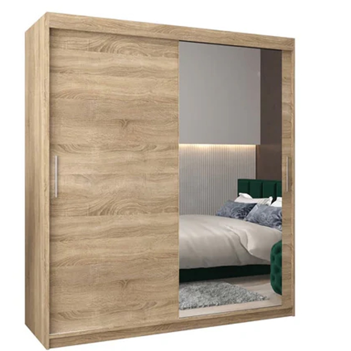 Sliding Wardrobe - TIVERTON II 2 Door Mirrored Wardrobe Oak Sonoma 180cm - Art Nest