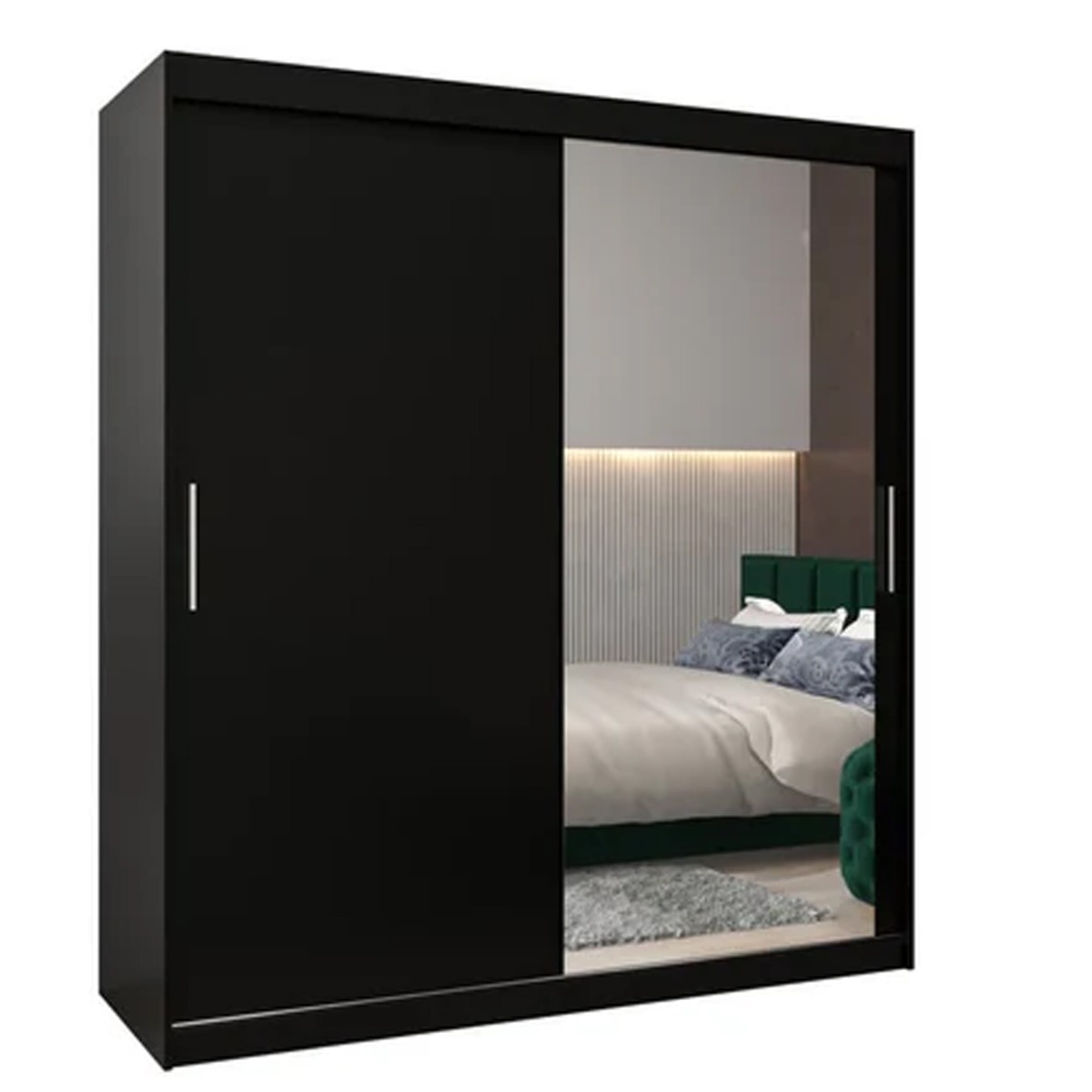 Sliding Wardrobe - TIVERTON II 2 Door Mirrored Wardrobe Black 180cm - Art Nest
