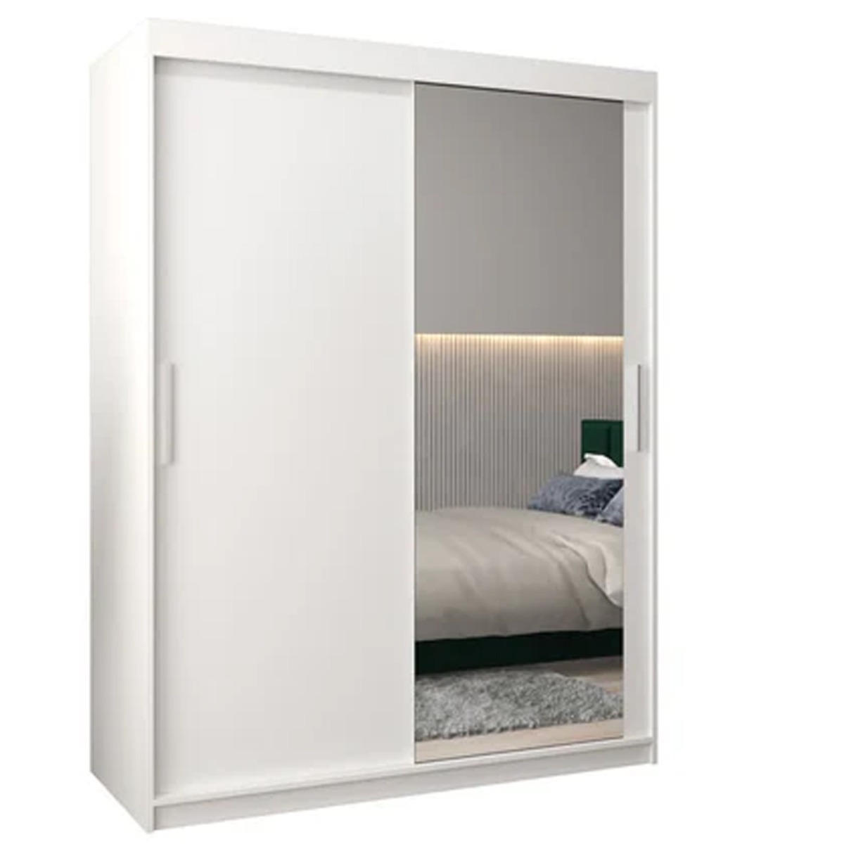 Sliding Wardrobe - TIVERTON II 2 Door Mirrored Wardrobe White 150cm - Art Nest