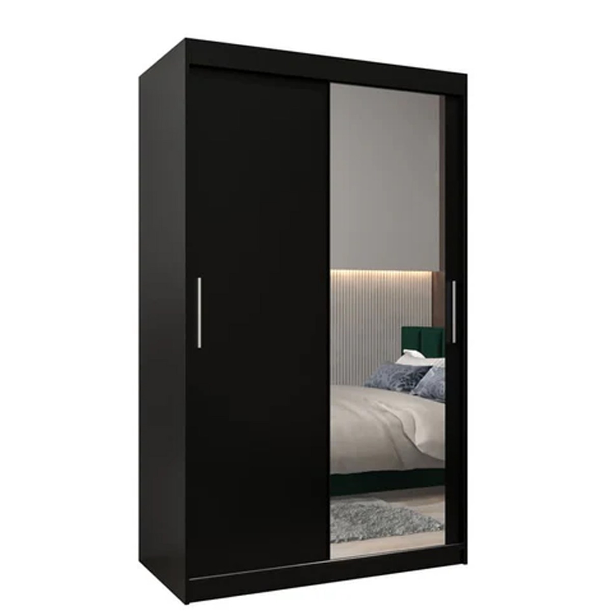 Sliding Wardrobe - TIVERTON II 2 Door Mirrored Wardrobe Black 120cm - Art Nest