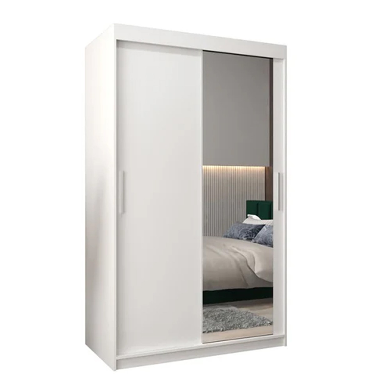 Sliding Wardrobe - TIVERTON II 2 Door Mirrored Wardrobe White 120cm - Art Nest