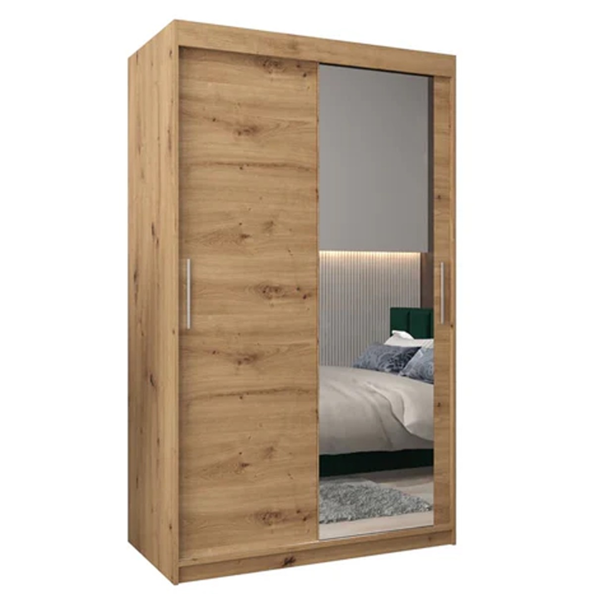 Sliding Wardrobe - TIVERTON II 2 Door Mirrored Wardrobe Oak Artisan 120cm - Art Nest