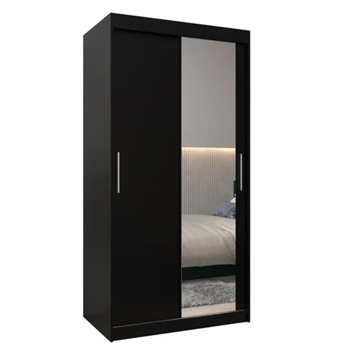 Sliding Wardrobe - TIVERTON II 2 Door Mirrored Wardrobe Black 100cm - Art Nest
