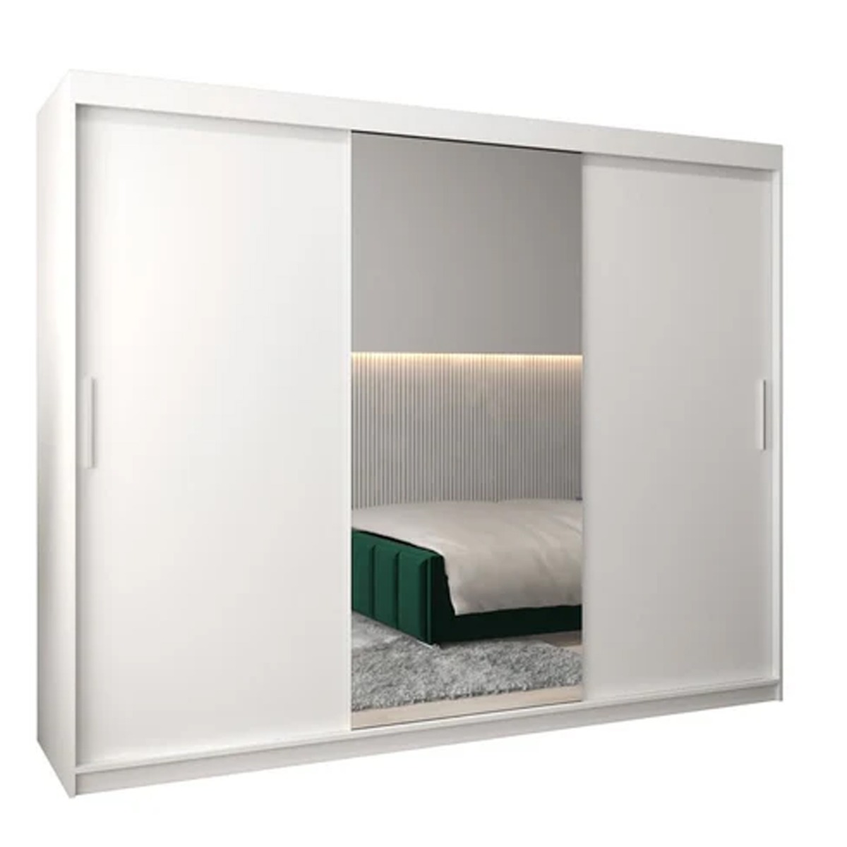 Sliding Wardrobe - TIVERTON I 3 Door Mirrored Wardrobe White 250cm - Art Nest