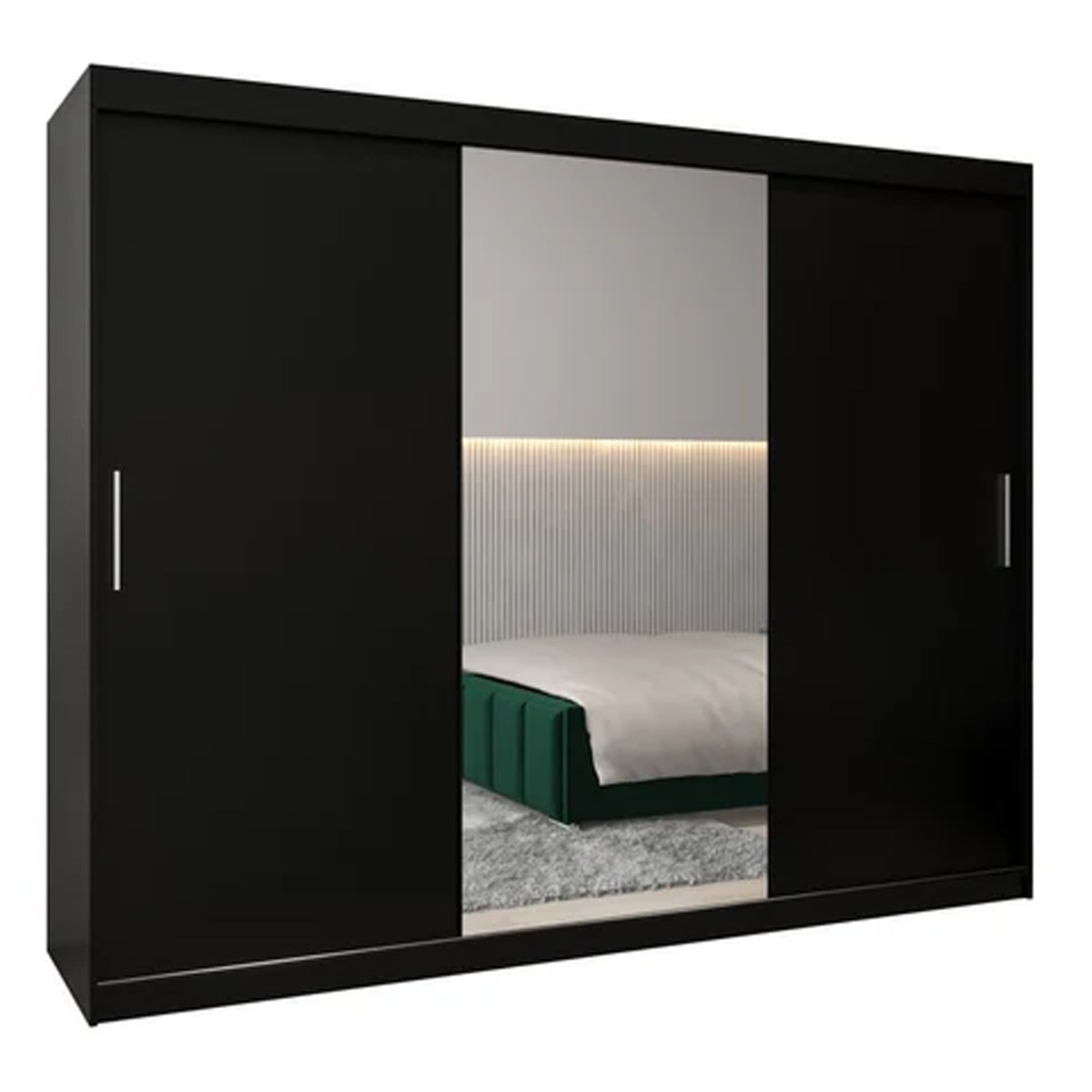 Sliding Wardrobe - TIVERTON I 3 Door Mirrored Wardrobe Black 250cm - Art Nest