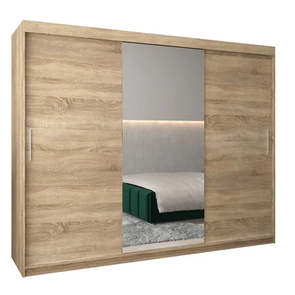 Sliding Wardrobe - TIVERTON I 3 Door Mirrored Wardrobe Oak Sonoma 250cm - Art Nest