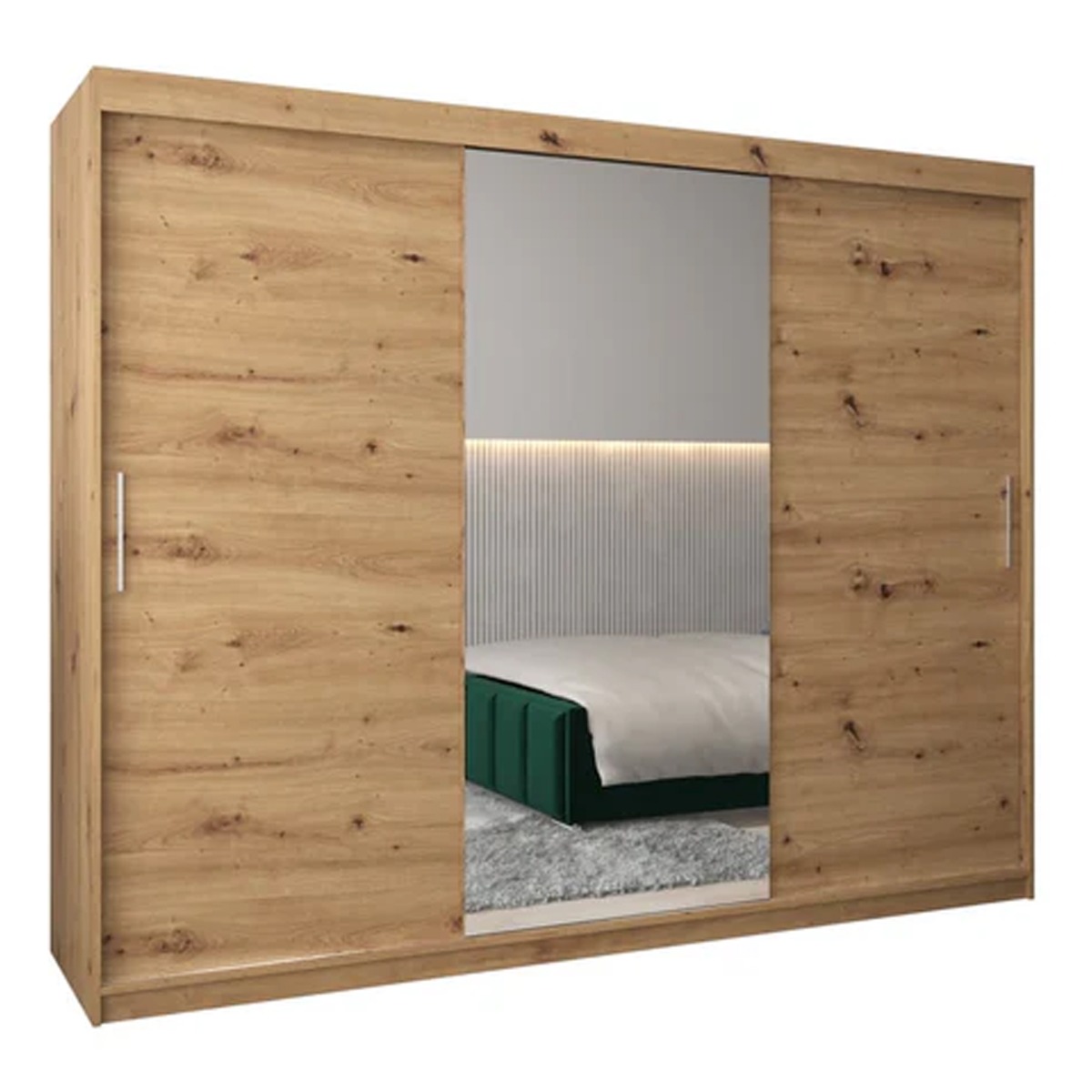 Sliding Wardrobe - TIVERTON I 3 Door Mirrored Wardrobe Oak Artisan 250cm - Art Nest