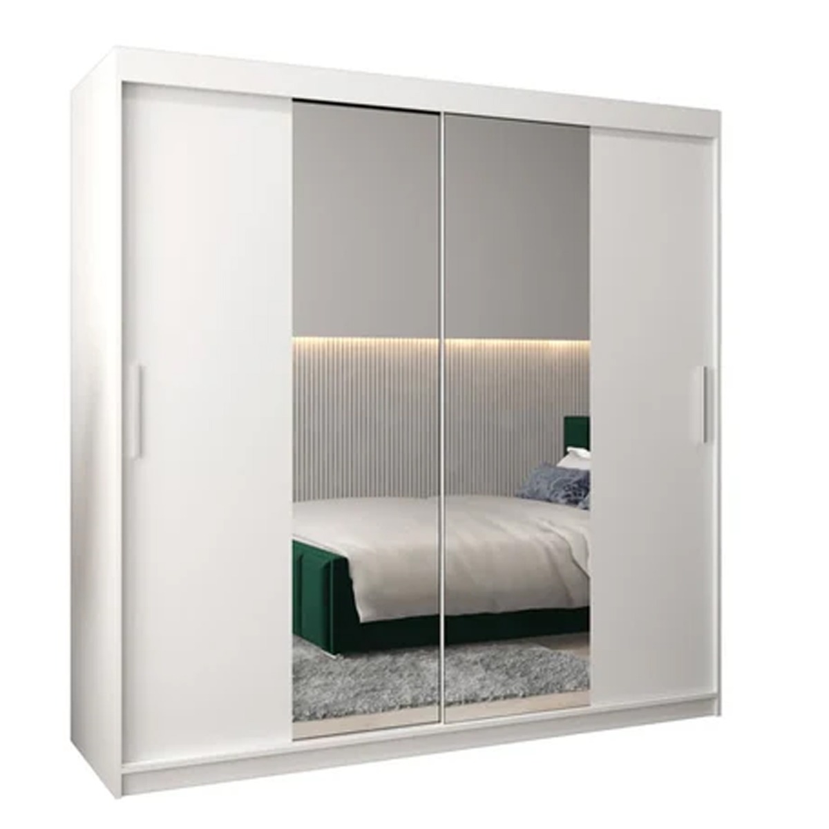 Sliding Wardrobe - TIVERTON I 2 Door Mirrored Wardrobe White 200cm - Art Nest