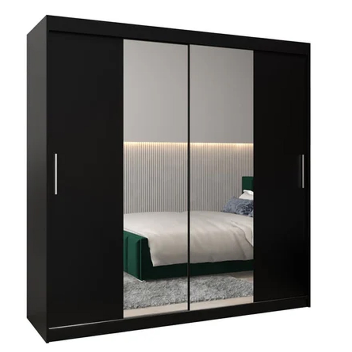 Sliding Wardrobe - TIVERTON I 2 Door Mirrored Wardrobe Black 200cm - Art Nest