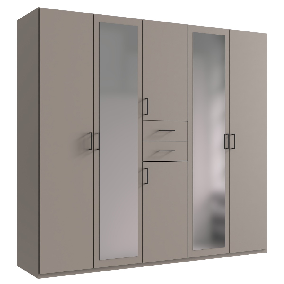Wardrobe - DOCKER 5 Door Mirrored Wardrobe Grey 225cm - Wimex Distribution