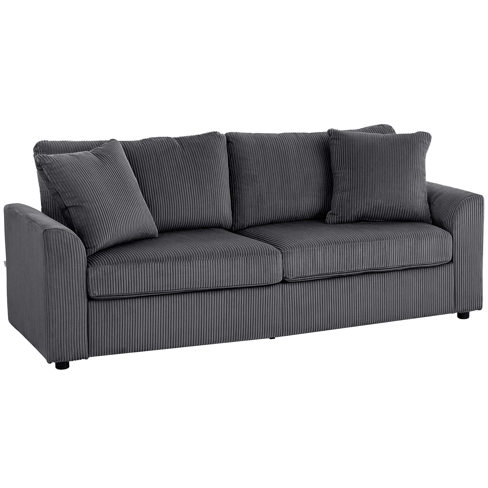 HERON Modern 3 Seater Sofa with Spring Cushion 212 cm Fabric Jumbo Cord Sofa Grey - Life Essentials