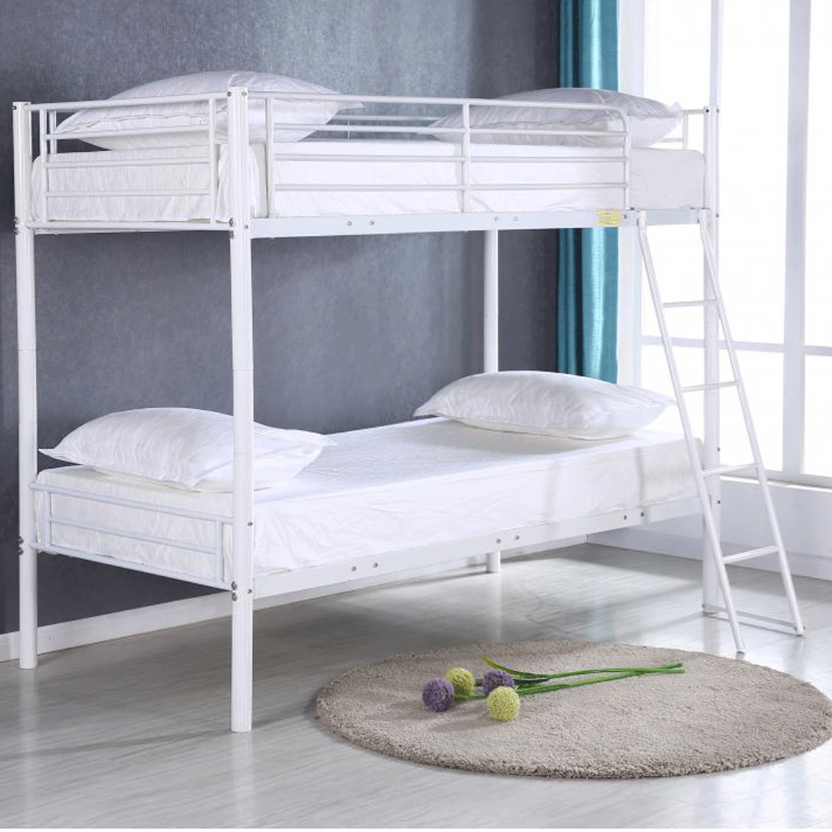 Margam Stylish Metal Frame Bunk Bed with Splitting Option in White - Sigrid Mills