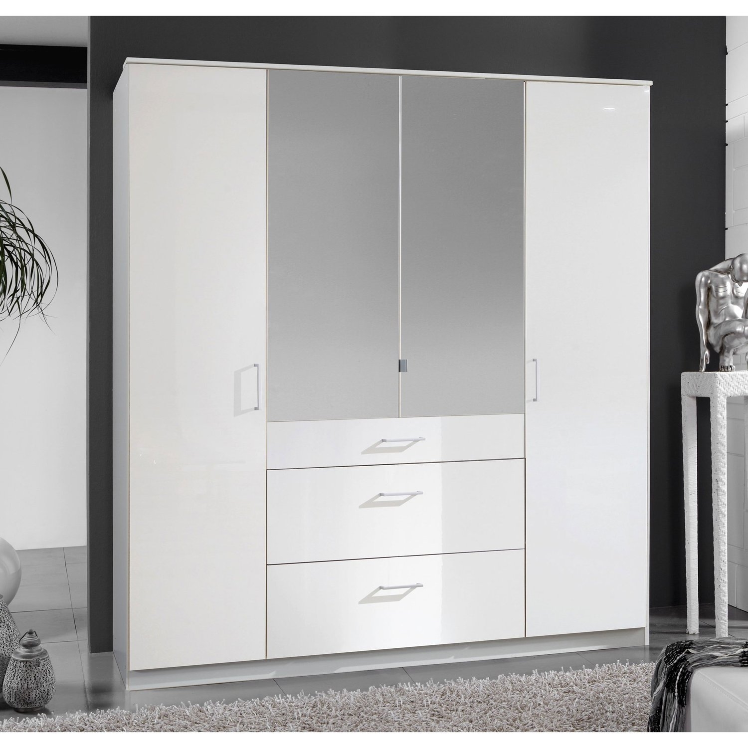 Wardrobe - CALLISTO 4 Door Wardrobe White 180cm - Wimex Distribution