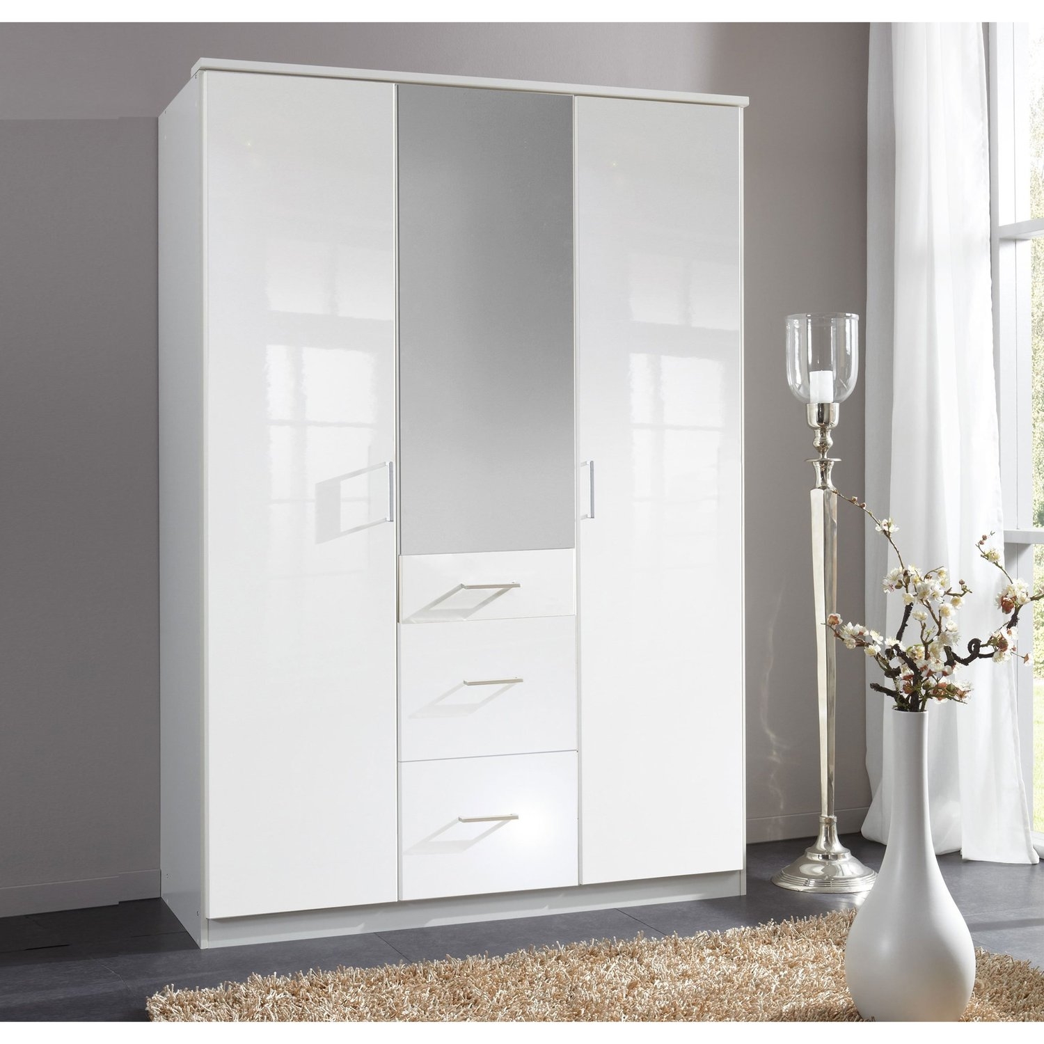 Wardrobe - CALLISTO 3 Door Wardrobe White 135cm - Wimex Distribution