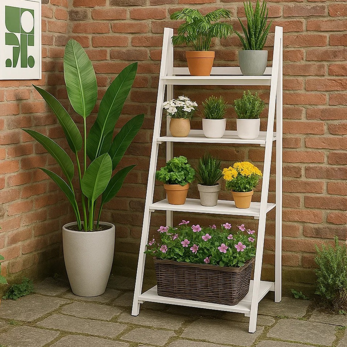 WESTORA Plant Stand 4-Tier Foldable Wooden Ladder Shelf Display Rack for Indoor and Outdoor Plants - Natural - The Urban Forge
