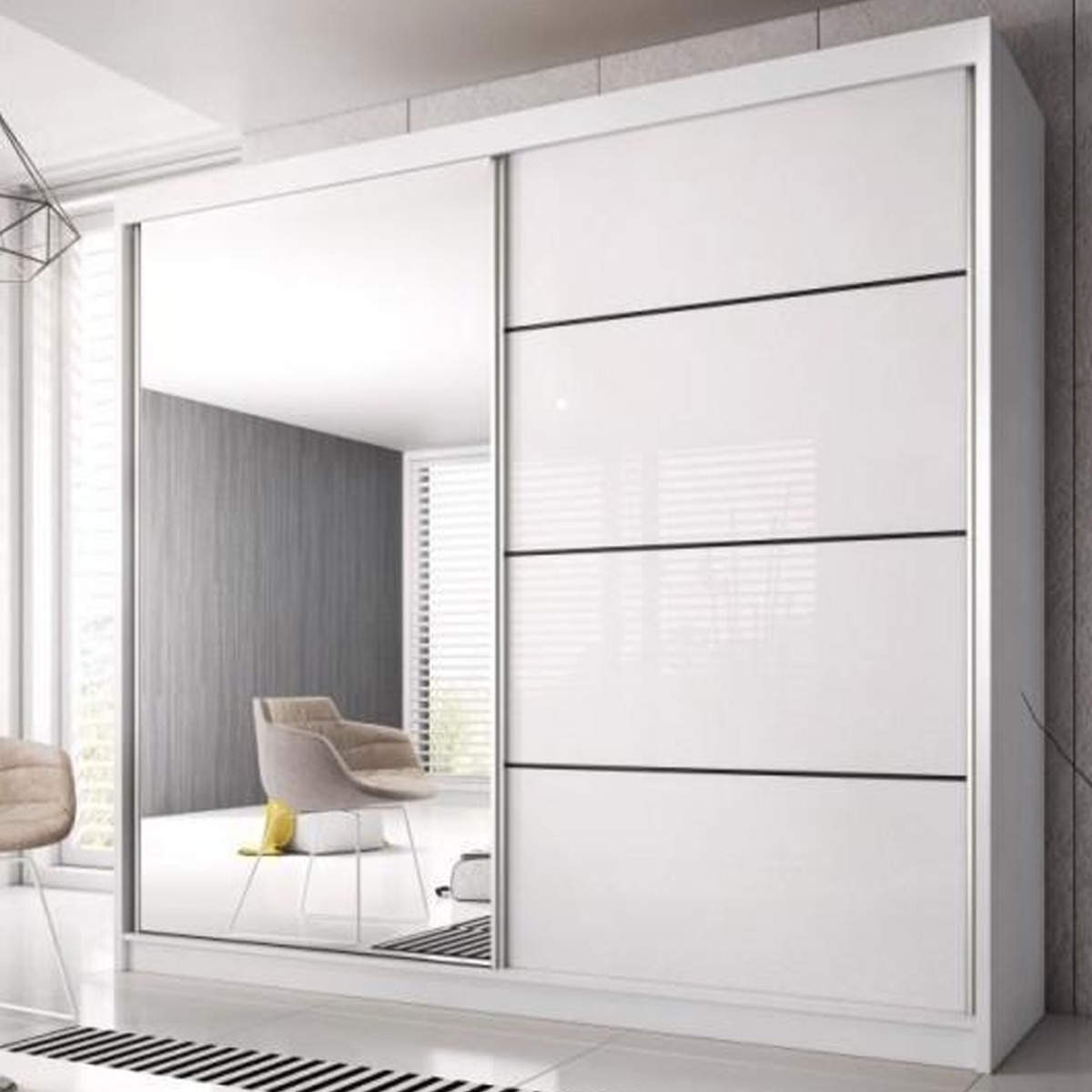 Sliding Wardrobe - MALTA 2 Door Mirrored Wardrobe White Matt 183cm - Art Nest