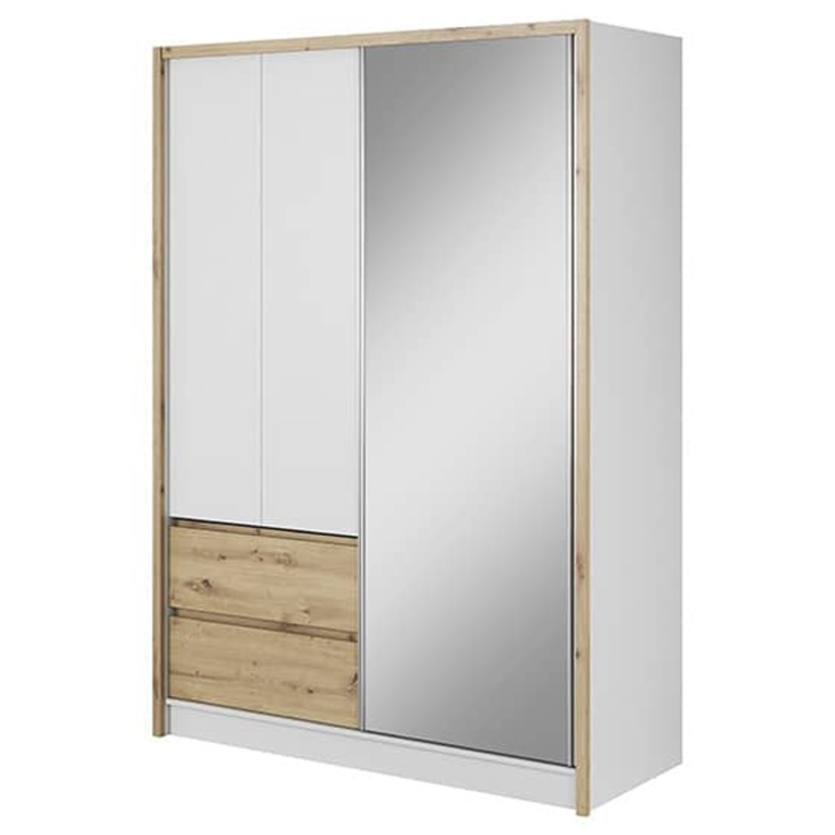 Sliding Wardrobe - SLACK 3 Door Mirrored Wardrobe White and Oak 154cm - Art Nest