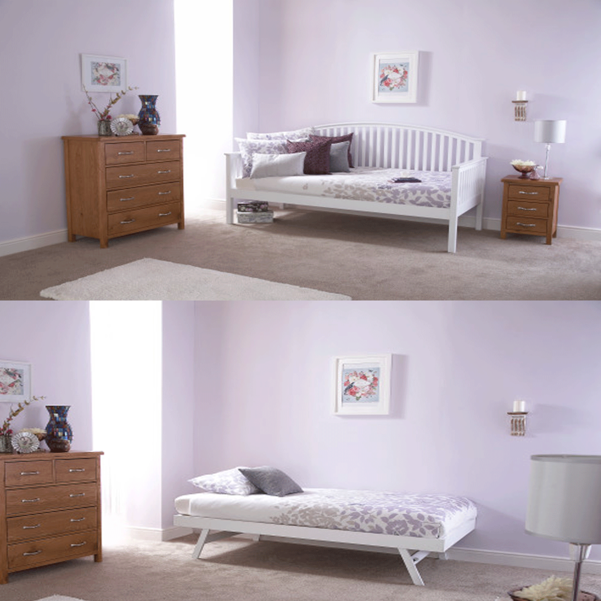 Congleton Wooden Day Bed and Trundle Bed Set - White - Campbell Craft