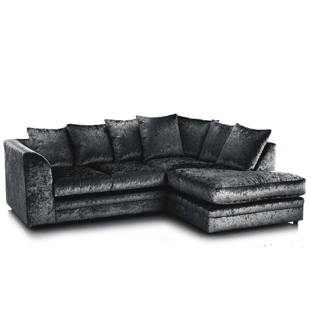 WILLA Crushed Velvet 4 Seater L Shaped - Right Hand Facing Corner Sofa - Black - Home Done
