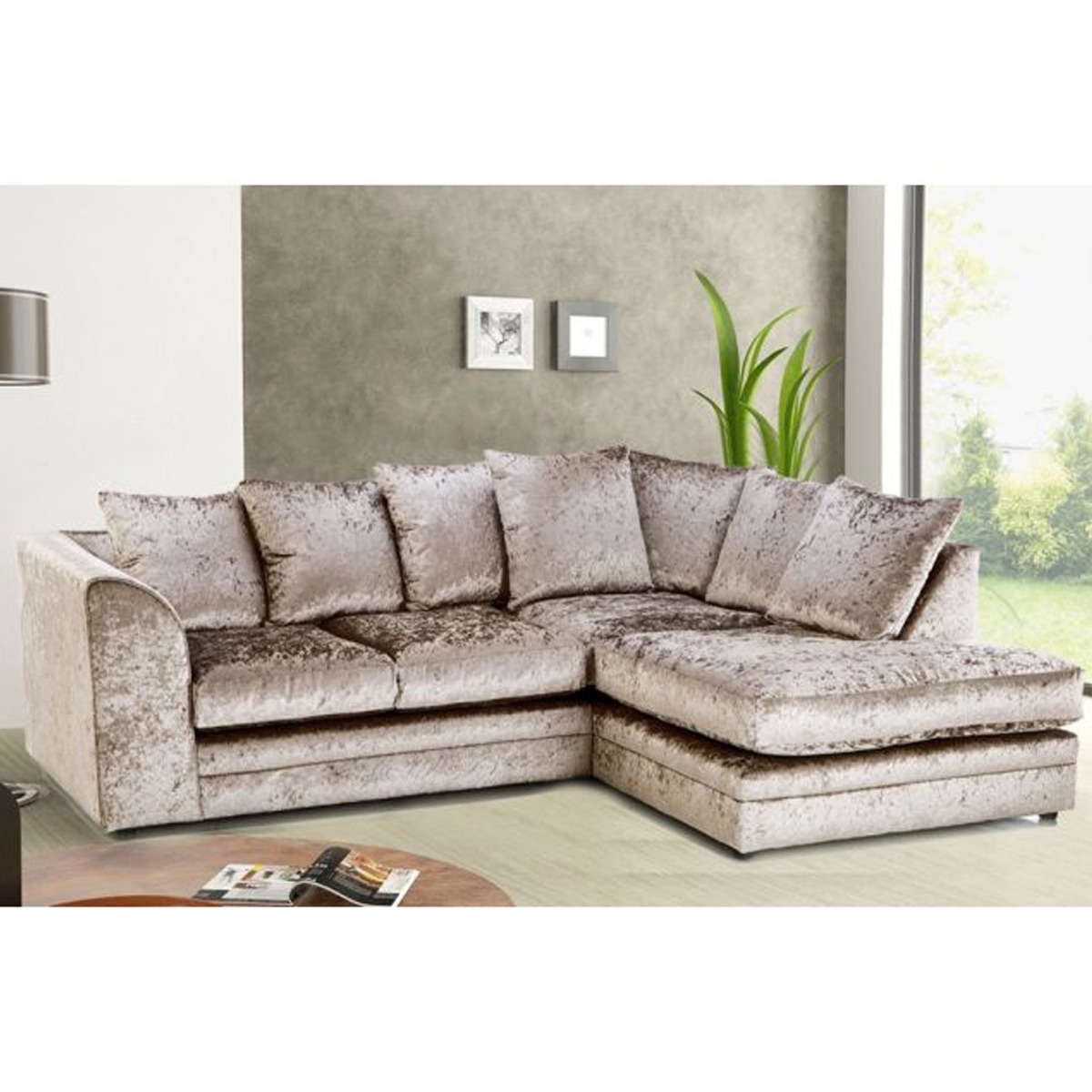 WILLA Crushed Velvet 4 Seater L Shaped - Right Hand Facing Corner Sofa - Mink - Home Done