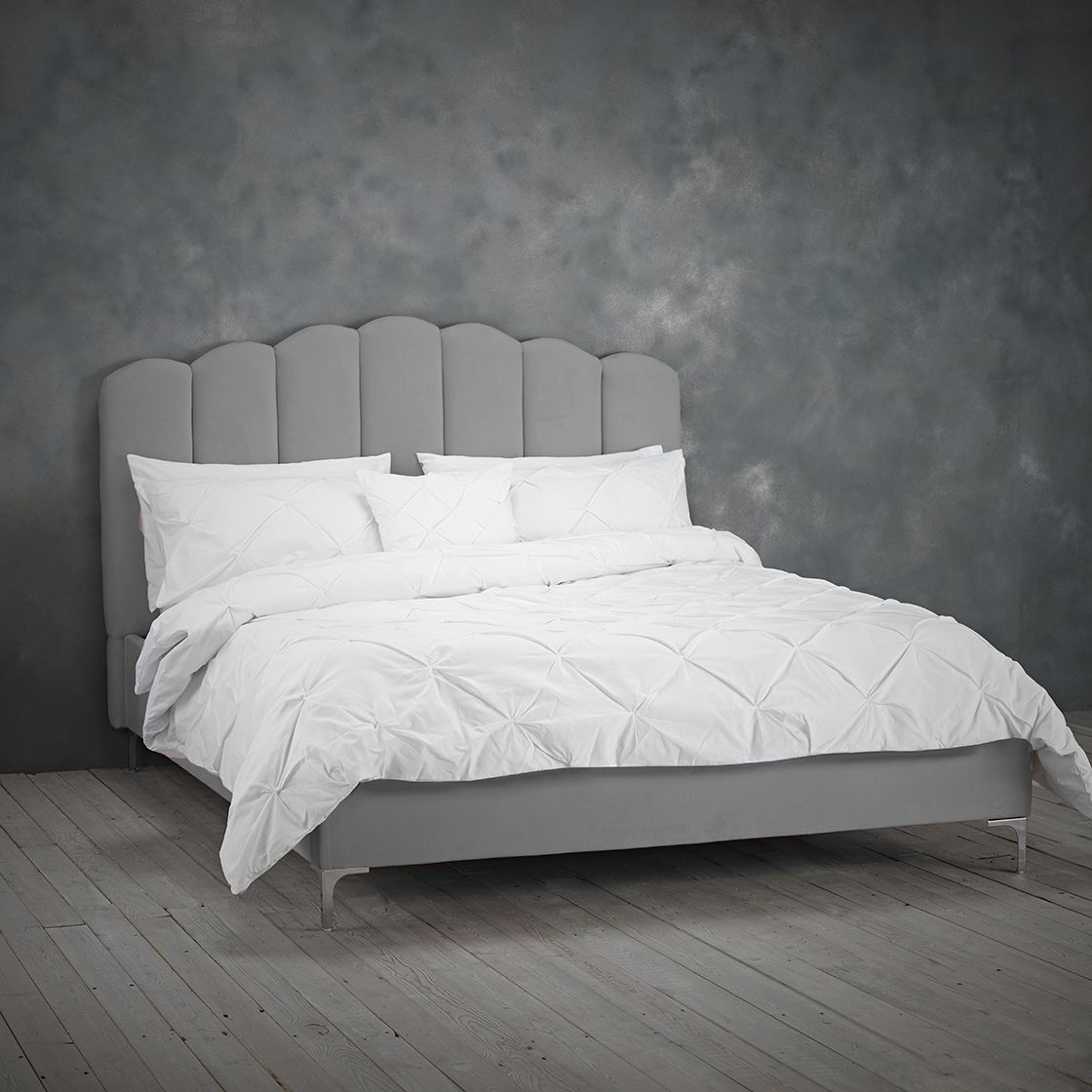Willow Fluted Petal Design Upholstered Kingsize Bed - Silver - Leeds Plywood