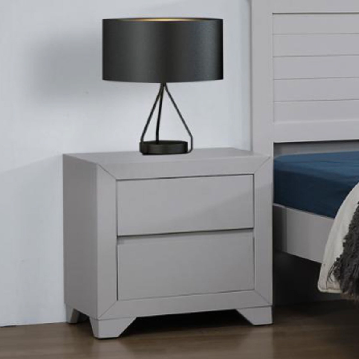 Bedside Table - SINESTRO 2 Drawer Nightstand Grey 50cm - Sigrid Mills