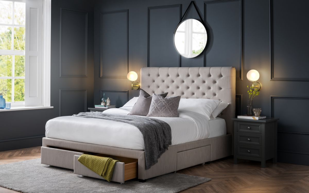 Wilton Deep Buttoned 4 Drawer Kingsize Bed - Grey - JB Collections