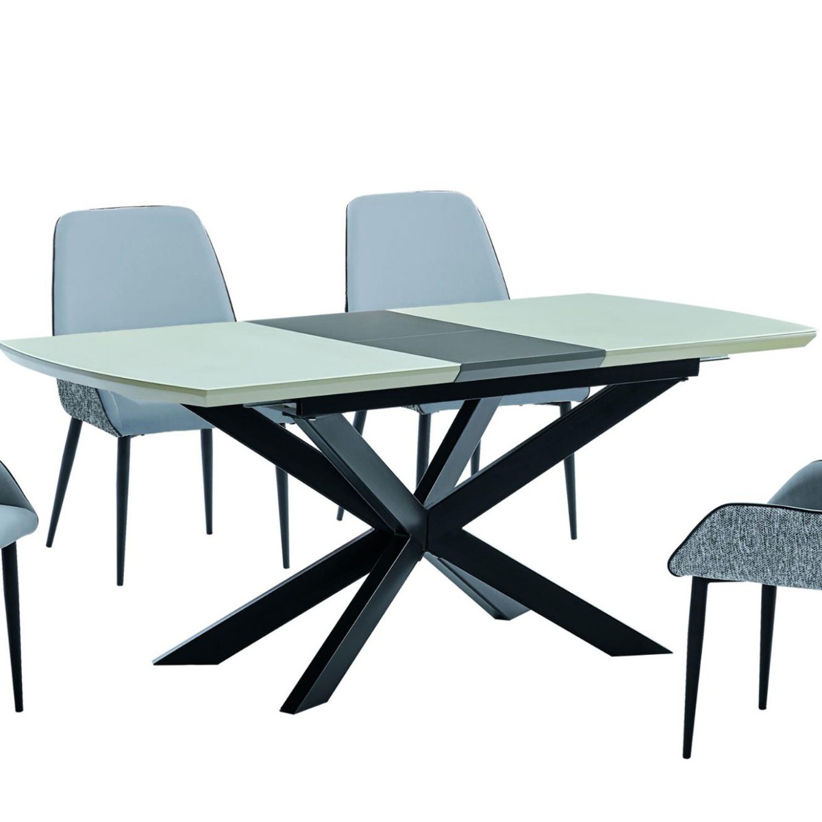 Zatanna White Glass Dining Table with Wood Extension - Sigrid Mills