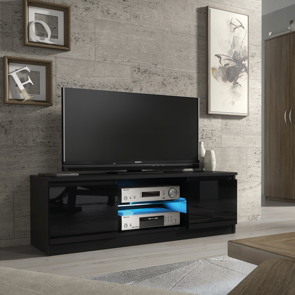 Stylish TV Unit and Sideboard Cabinet with Ample Storage and Free LED Lighting 120cm - Black - Maximillian Hub
